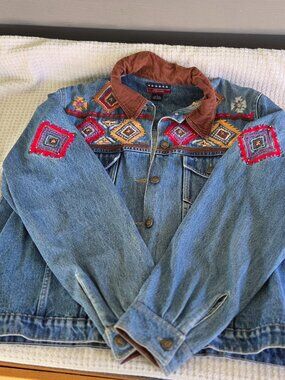 Vtg Agapo Collection Women's Denim Jacket Shacket Southwestern Embroidery Size L